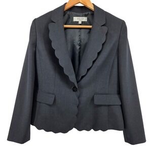 Kasper Women's Dark Gray Scalloped Lapel Single Button Blazer Size 10